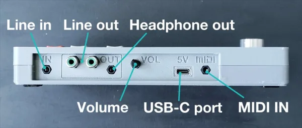 SnapBeat simple hardware sampler, back view with parts name