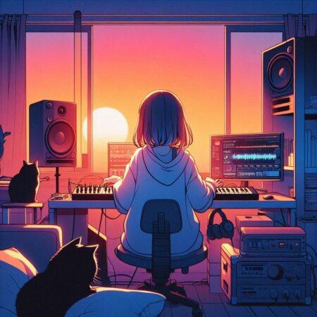 image of a lofi girl making lofi samples at her room