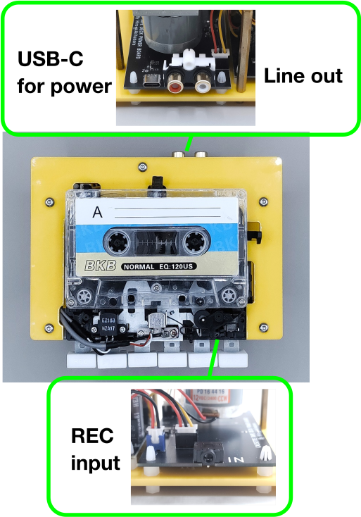 The interface of Cassette Player and tape Recorder (front and back)