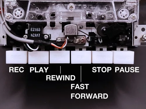 6 buttons control of Cassette deck. You can record, playback, rewind, fast-forward, stop and pause by the 6 buttons